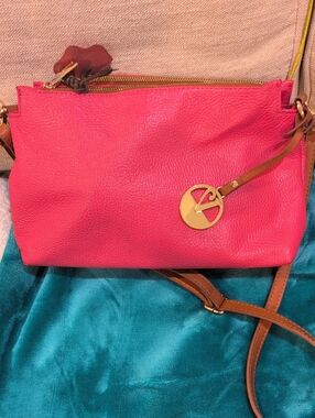 Valentina Pink Pebbled Leather Crossbody with  Tan Leather Straps